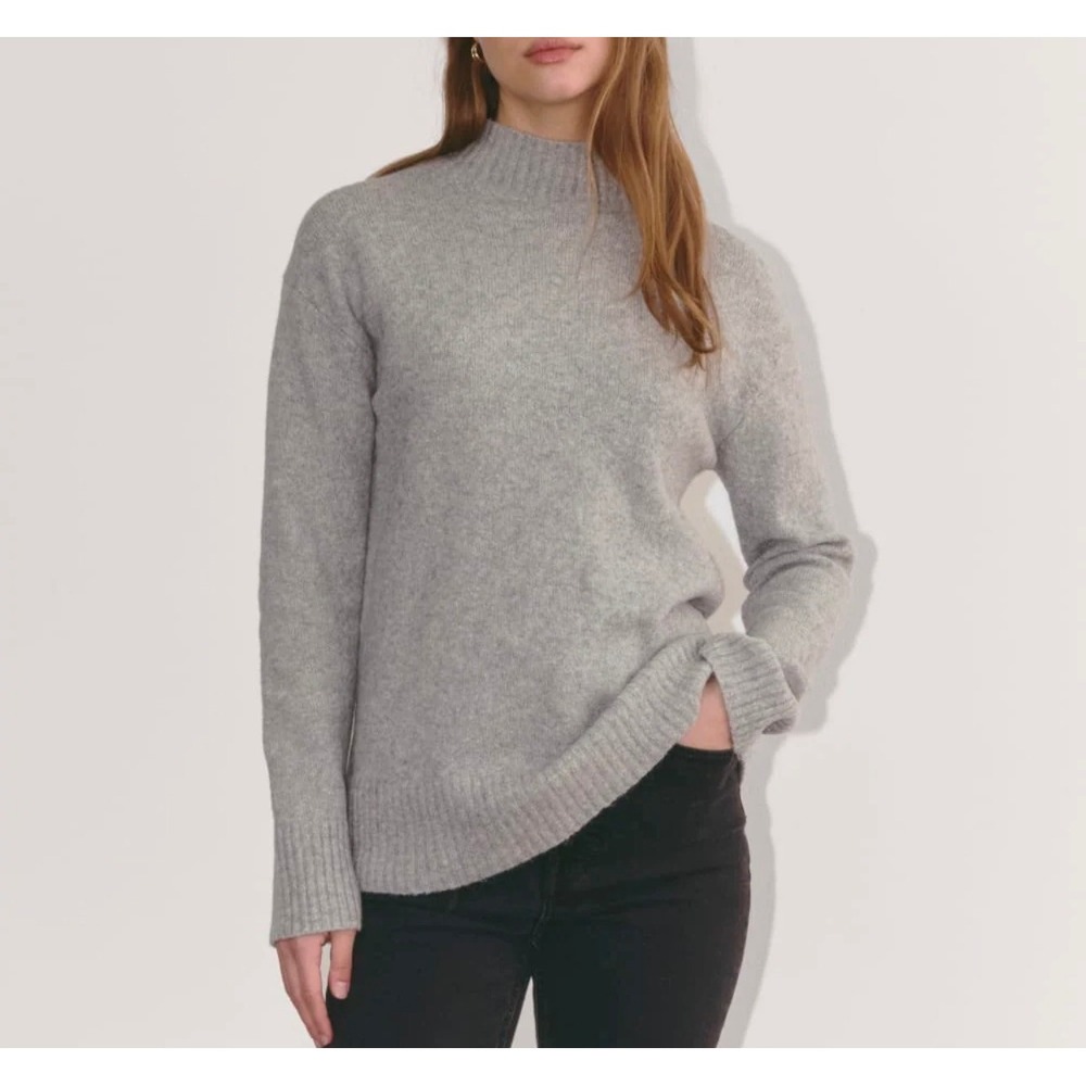Everlane Womens Gray Cotton Mockneck Raglan Long Sleeve Sweater Large 2904